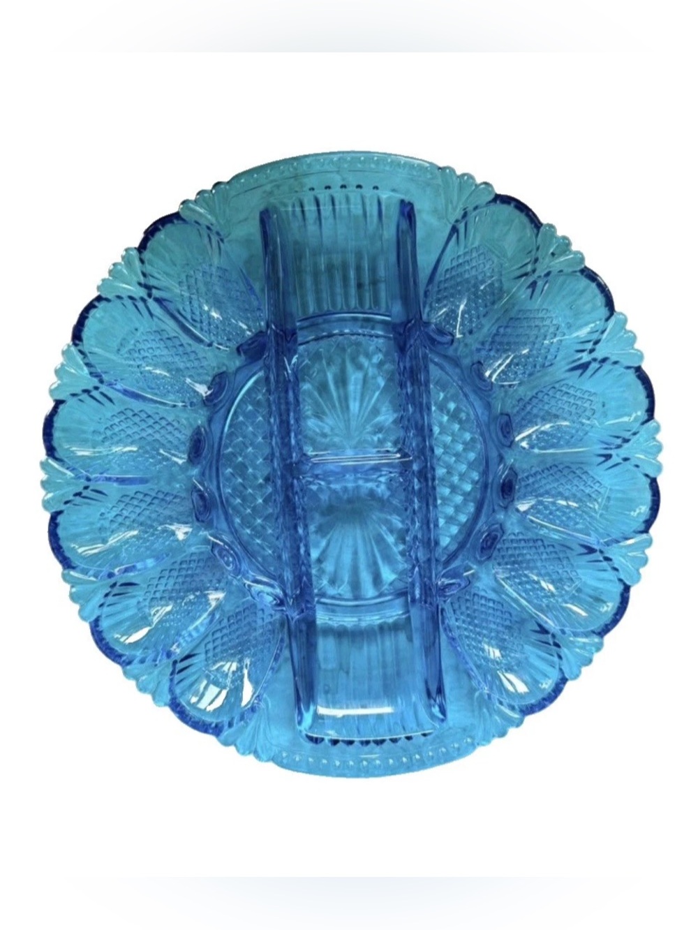 Vtg LE Smith Cobalt Blue Deviled Egg Plate Platter Heritage 567 Relish Dish